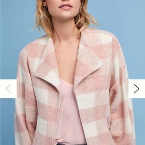 Anthropologie Ett:Twa Checkered Pink and White Buffalo Shacket Wool Jacket